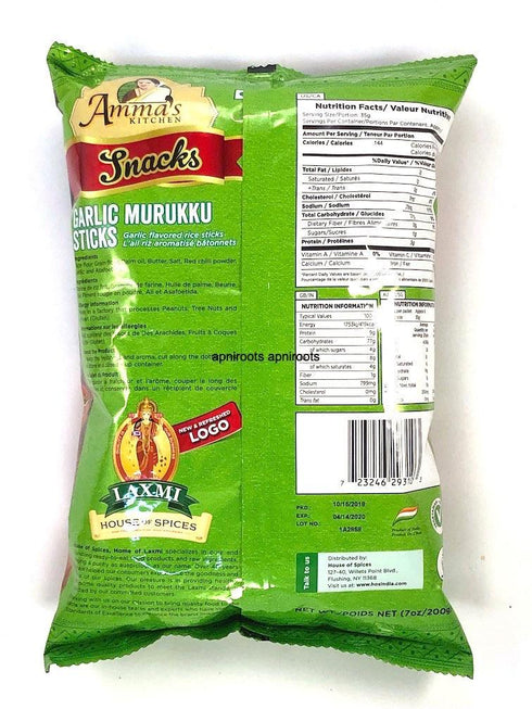 AMMA GARLIC MURUKU STICKS 200G - apniroots Grocery
