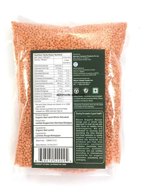 Bloom Organic Bazaar - Masoor Malka - 908gm - apniroots Grocery