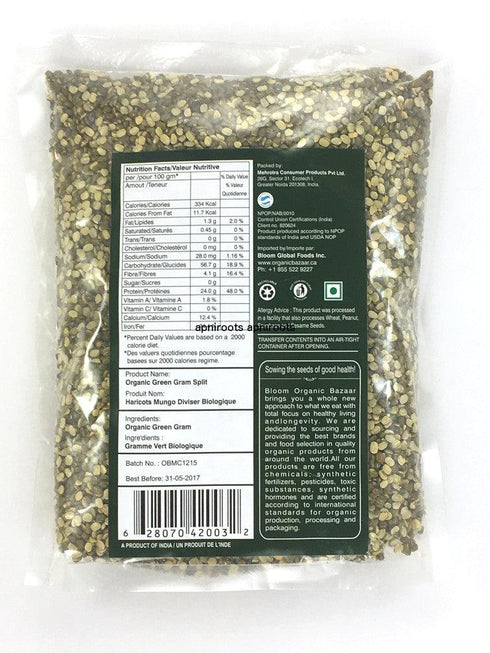 Bloom Organic Bazaar - Mung Split Chilka - 908gm - apniroots Grocery