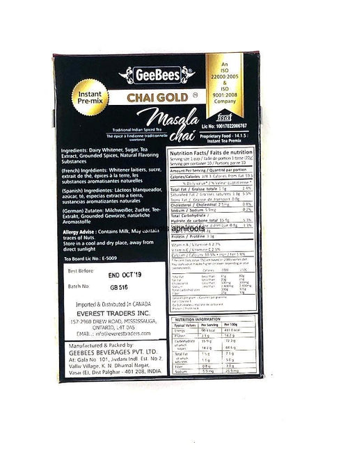 CHAI GOLD MASALA TEA10PIC - apniroots Grocery