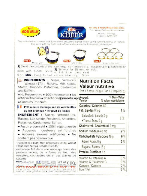 Gits - Instant Vermicelli Seviyan Kheer - 100gm - apniroots Grocery