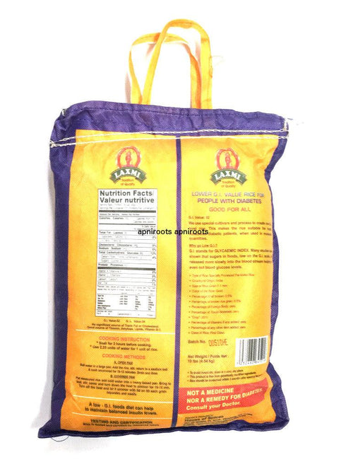 Laxmi - Basmati Rice - Lower Gi Value Rice For Peoplr With Diabetes - 10lb - apniroots Grocery