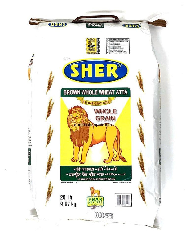 SHER WHOLE WHEAT ATTA 20LB - apniroots Grocery