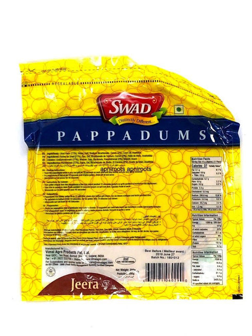 SWAD JEERA PAPPPADUMS - apniroots Grocery