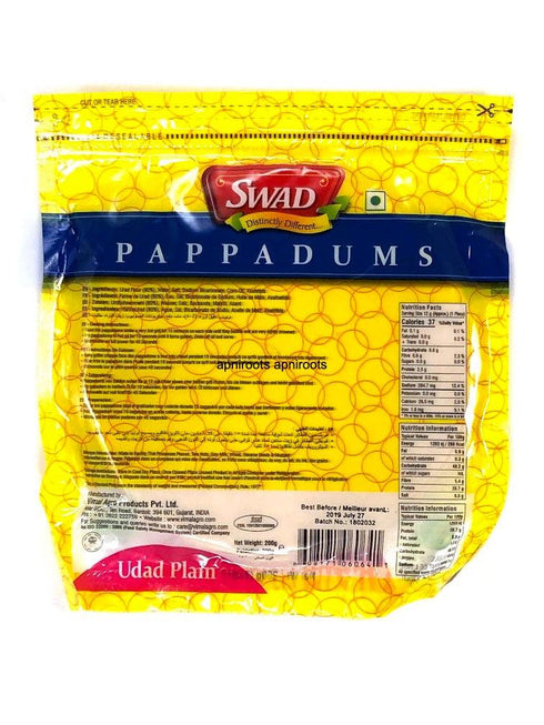 SWAD UDAD PLAIN PAPAD 200G - apniroots Grocery