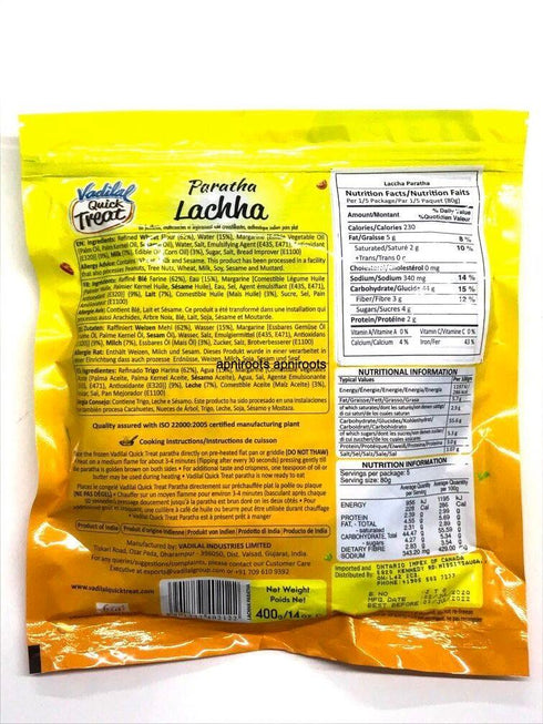 VADILAL LACHHA PARATHAS 400GM - apniroots Grocery